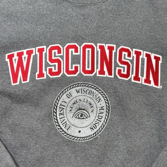Wisconsin Badgers Crewneck Sweatshirt Gray Big Cotton Logo Mens M - Picture 8 of 9